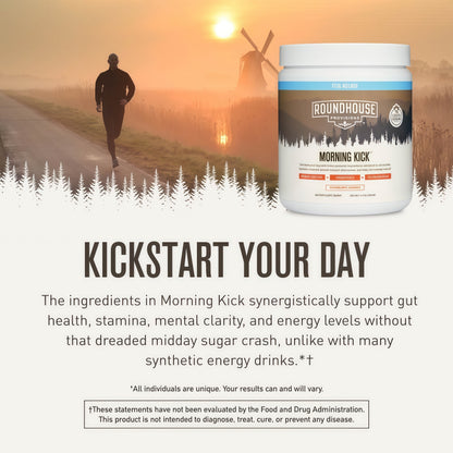 ROUNDHOUSE PROVISION Morning Kick Greens, Strawberry Lemonade, 30 Servings Greens Superfood Powder for Gut Health, Sugar Free, Caffeine Free, Ashwagandha, Collagen Peptides, Probiotics, Chuck Norris